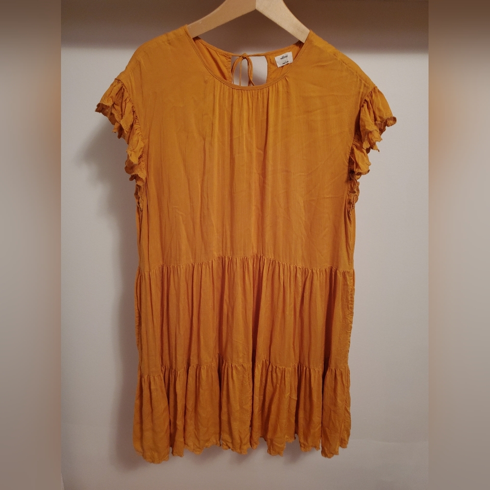 Aritzia Yellow Tiered Flutter Sleeve Sundress